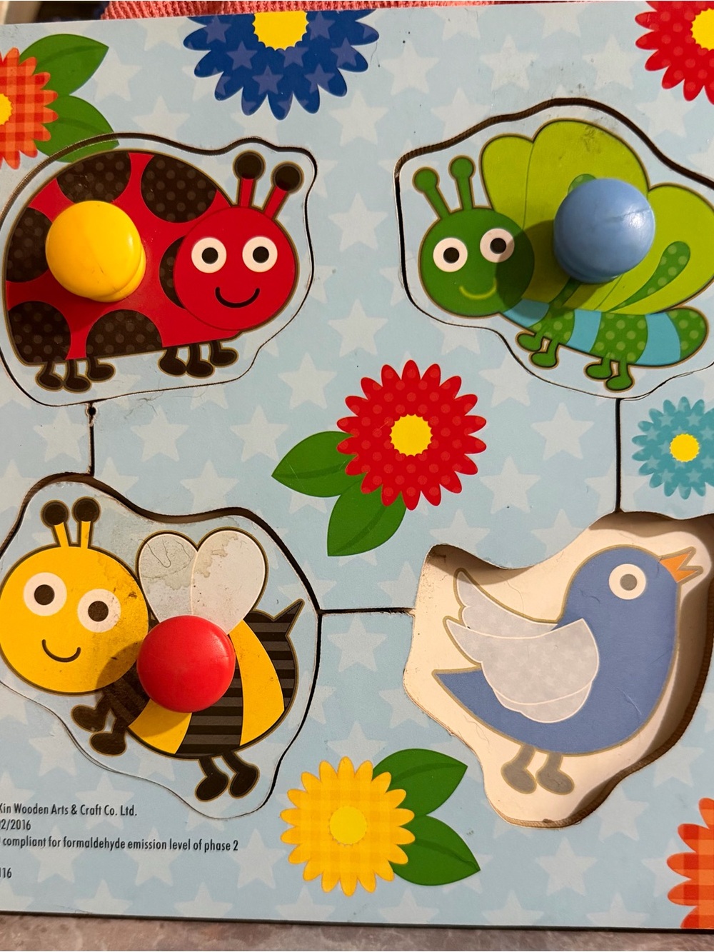 Kids Wooden Animal Puzzle - Colorful Bee, Ladybug, Butterfly & Bird